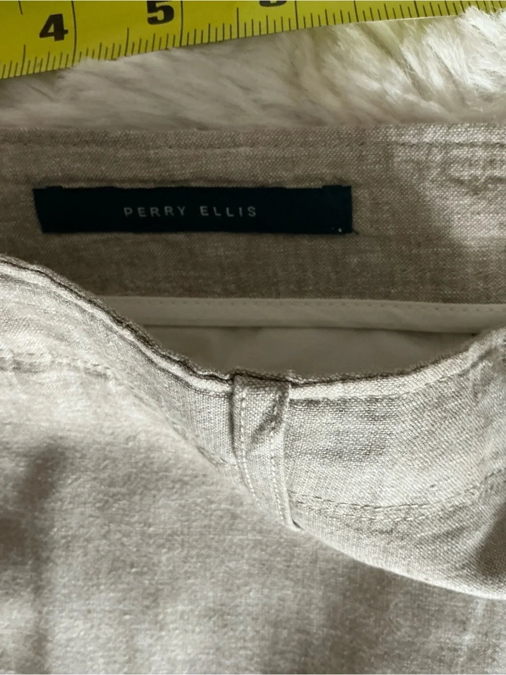 Perry Ellis Beige Drawstring Linen-Blend Chinos